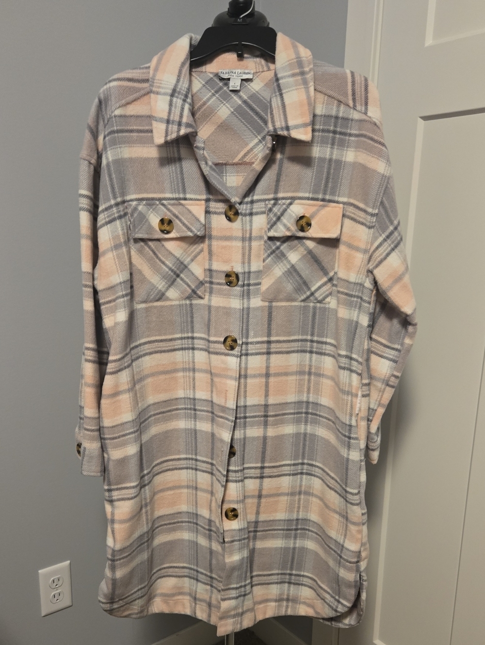 Women's Plaid Utility Shacket in Pink and Gray - Casual Layering Jacket